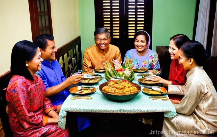 말레이시아 국제 결혼 사례와 문화 차이 - **Prompt:** "A heartfelt moment of cultural integration during a Malaysian family gathering. A cheer...