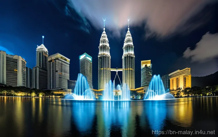 말레이시아 관광 필수지 페트로나스 트윈 타워 - **Prompt: Panoramic Sunset View from the Petronas Twin Towers Skybridge**
    "A breathtaking panora...