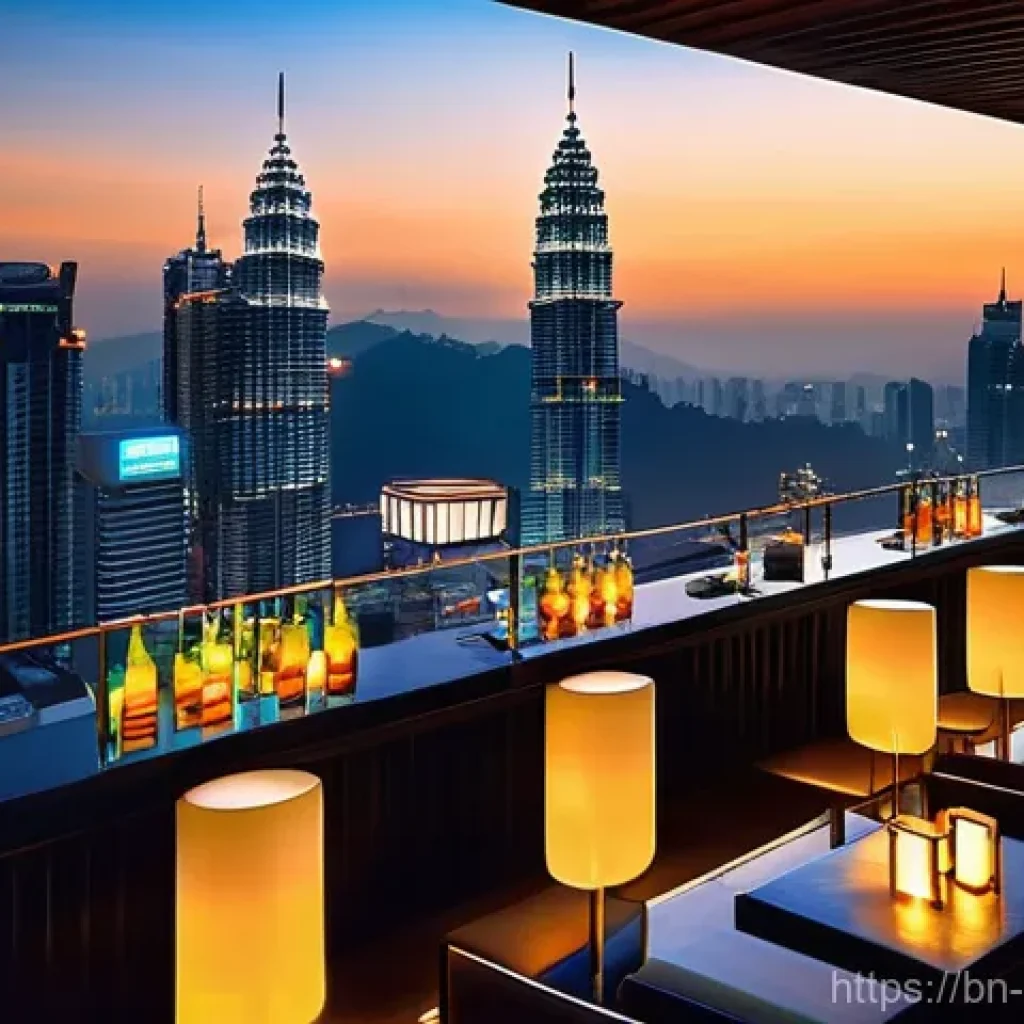 말레이시아의 밤문화와 클럽 추천 - **Kuala Lumpur Rooftop Elegance at Night:** A stunning, high-angle panoramic shot of the Kuala Lumpu...