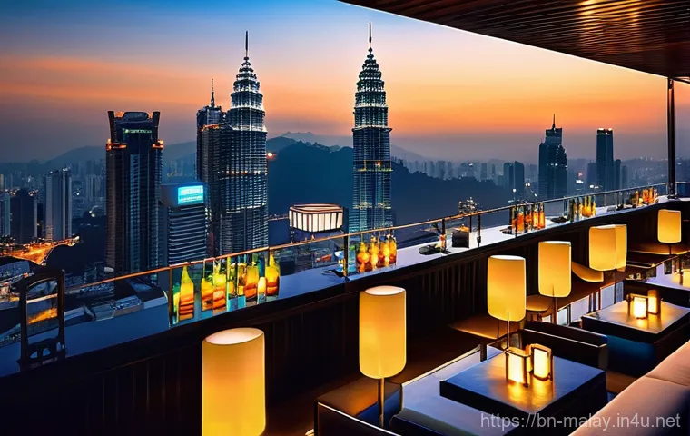 말레이시아의 밤문화와 클럽 추천 - **Kuala Lumpur Rooftop Elegance at Night:** A stunning, high-angle panoramic shot of the Kuala Lumpu...
