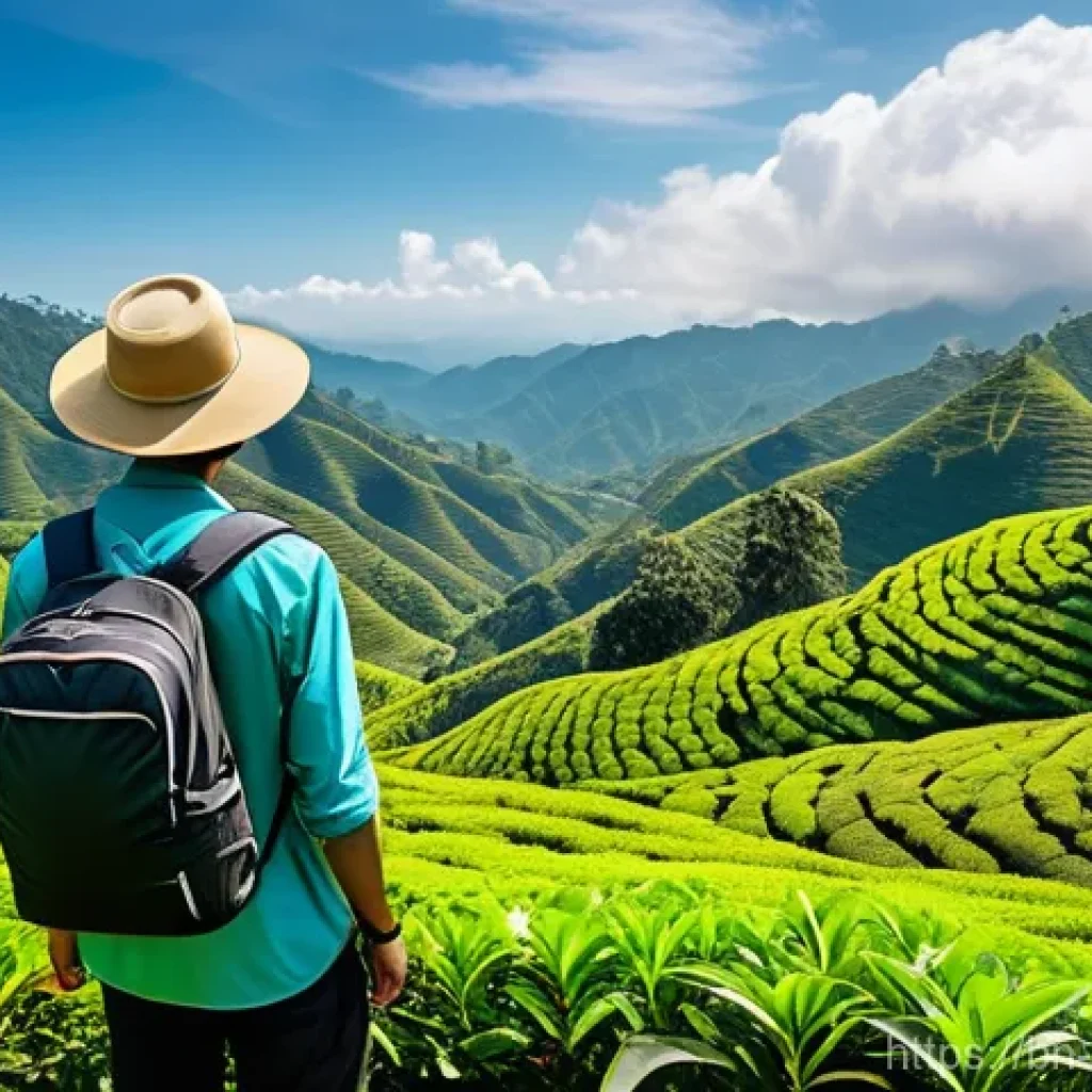 말레이시아 하이킹 코스 추천 - **Prompt 1: Serene Cameron Highlands Tea Plantation Vista**
    "An aerial wide shot of the lush, ro...