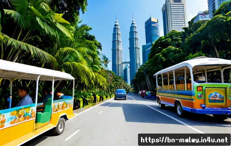 말레이시아와 필리핀의 유사점과 차이점 - Photorealistic side-by-side travel comparison scene, Malaysia on the left with Kuala Lumpur modern s...