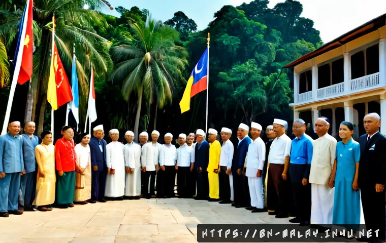 말레이시아의 독립 운동사 - Photorealistic historical scene of Malaysia’s independence movement, a diverse group of Malay, Chine...